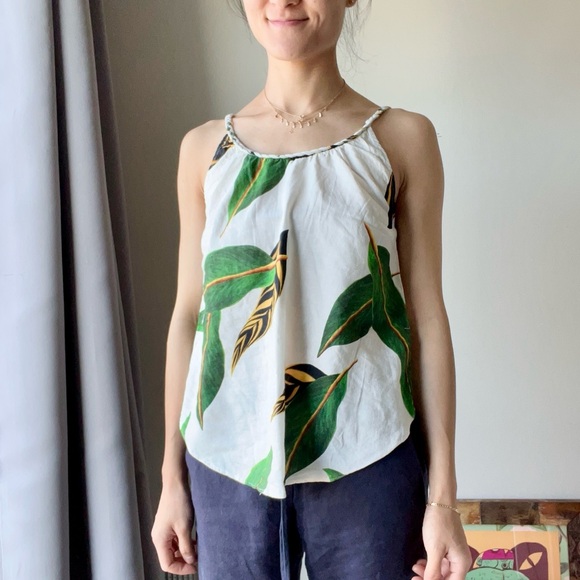 FARM Rio Tops - Farm Rio Amazonia leafy green tank with braided straps